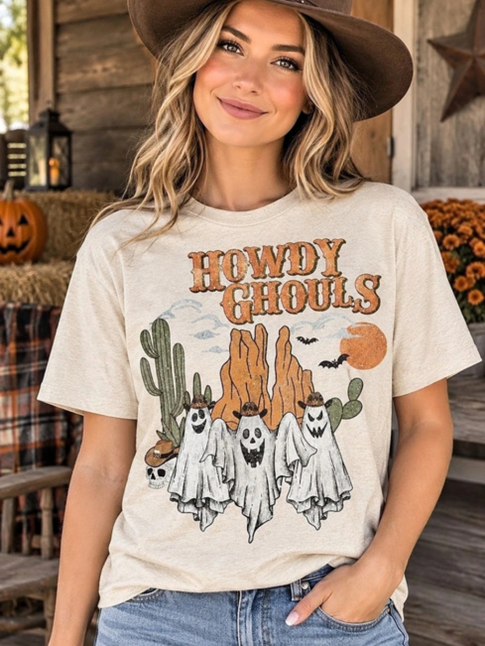 Howdy Ghouls Graphic Tee. Size Large